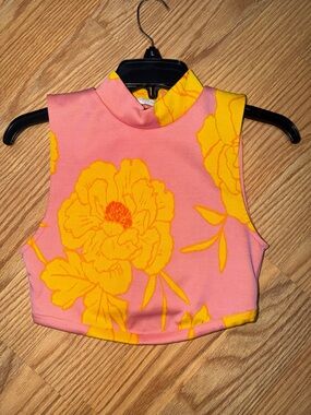 Zara Pink Crop Tank with Bold Yellow Floral Print